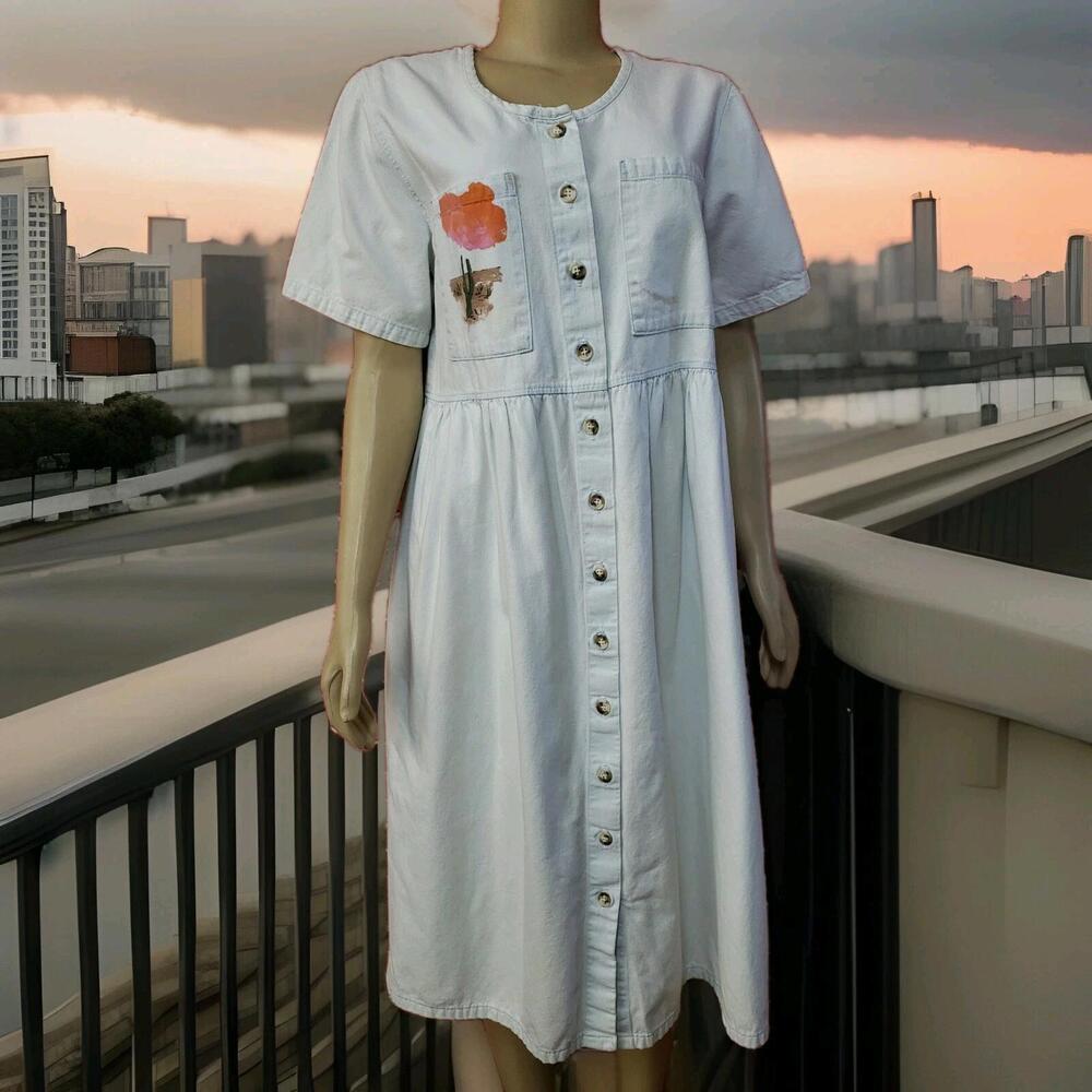 Sun Belt Denim Light Blue Size M Midi Dress ARTSY SS 🏜 Desert handpainted #CB8 - Picture 1 of 10